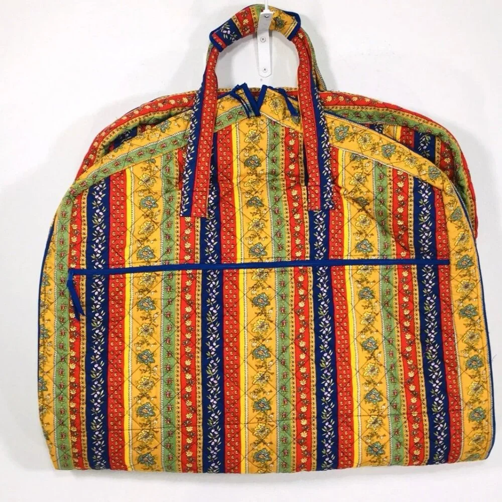 Vintage Cotton Quilted Hanging Garment Bag 48x25 Indonesia Blue Interior